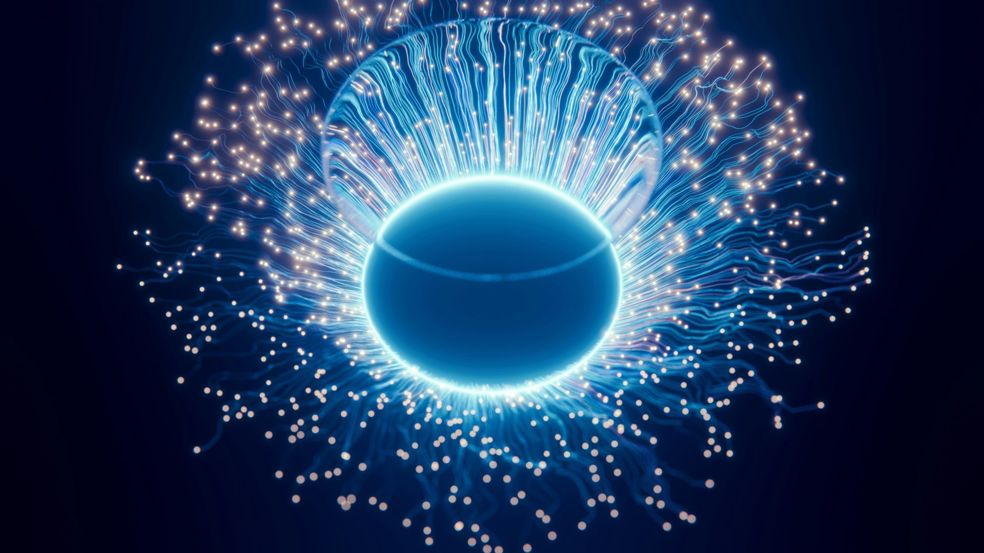 Eine blaue Feuerwerkskugel auf schwarzem Hintergrund